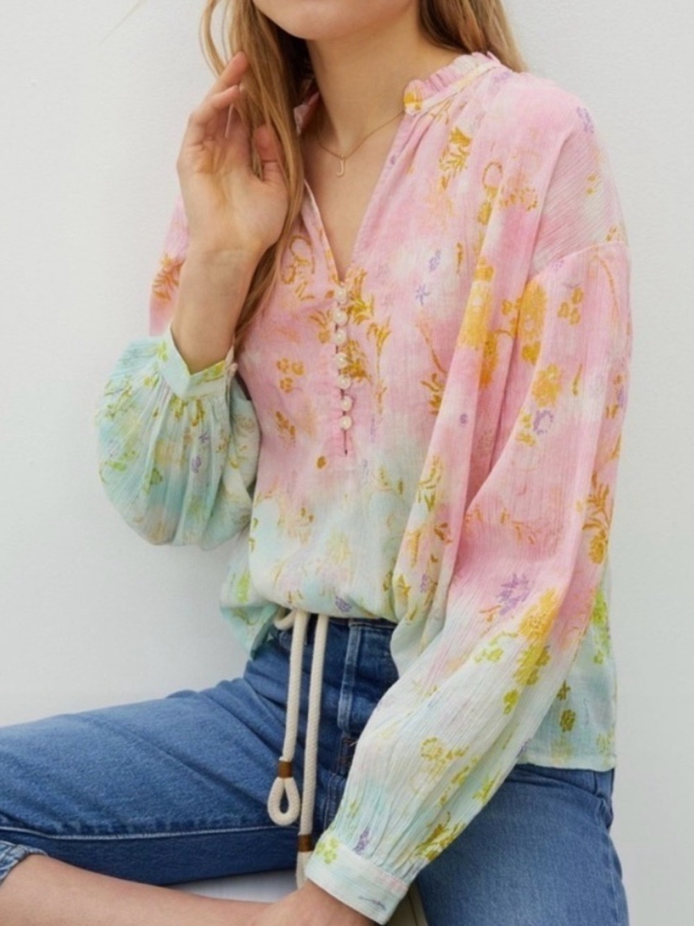 Pilcro and the Letterpress Anthropologie The Tavi blouse in tie-dye pink ombré S